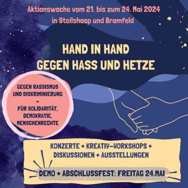 „Hand in Hand gegen Hass und Hetze” – Aktionswoche und Demonstration vom 21. bis 24. Mai 2024 in Steilshoop und Bramfeld